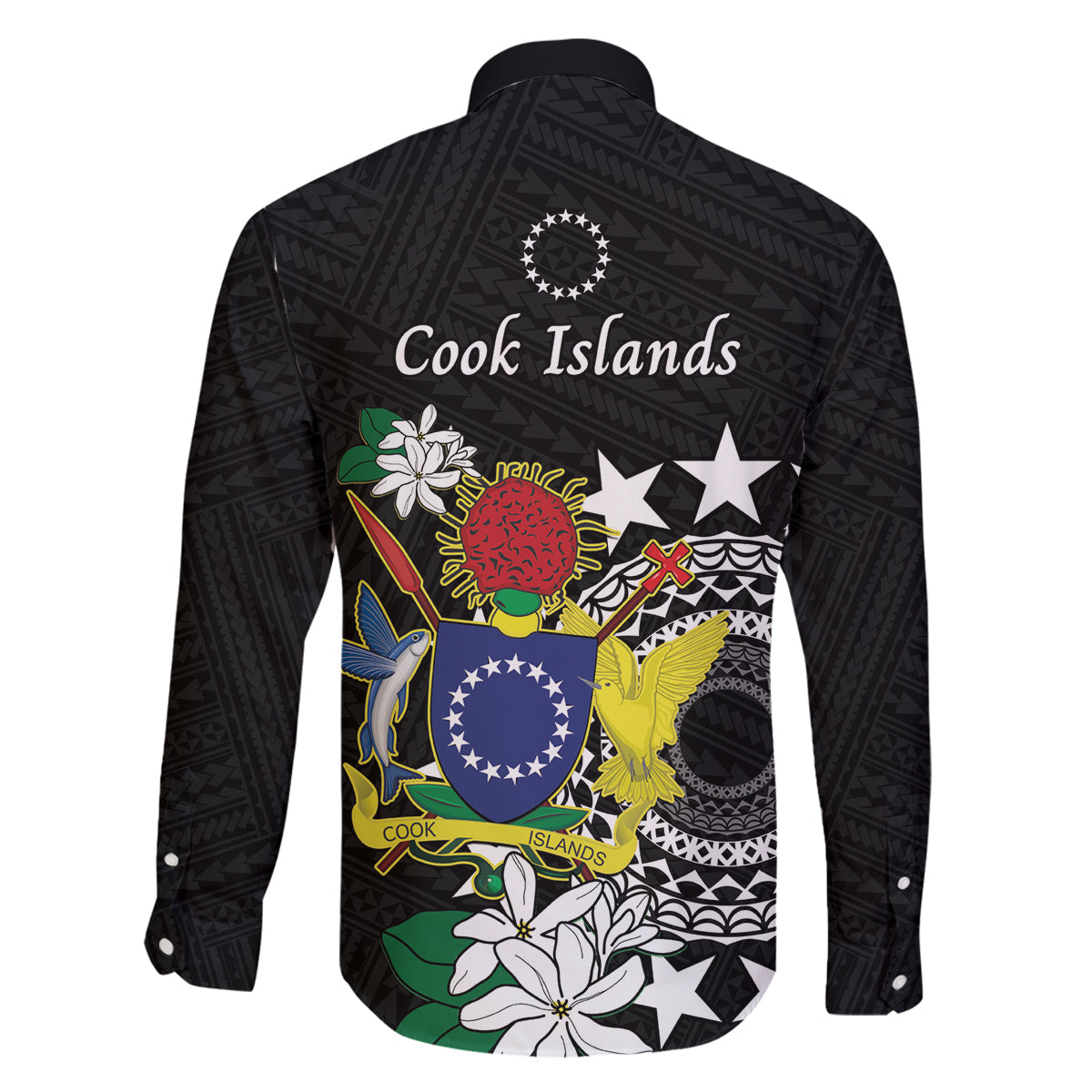 Cook Islands Independence Day Family Matching Off Shoulder Short Dress and Hawaiian Shirt Kuki Airani Tiare Maori Polynesian Pattern - Black LT14 - Polynesian Pride