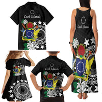 Cook Islands Independence Day Family Matching Tank Maxi Dress and Hawaiian Shirt Kuki Airani Tiare Maori Polynesian Pattern - Black