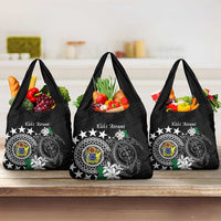 Cook Islands Independence Day Grocery Bag Kuki Airani Tiare Maori Polynesian Pattern - Black