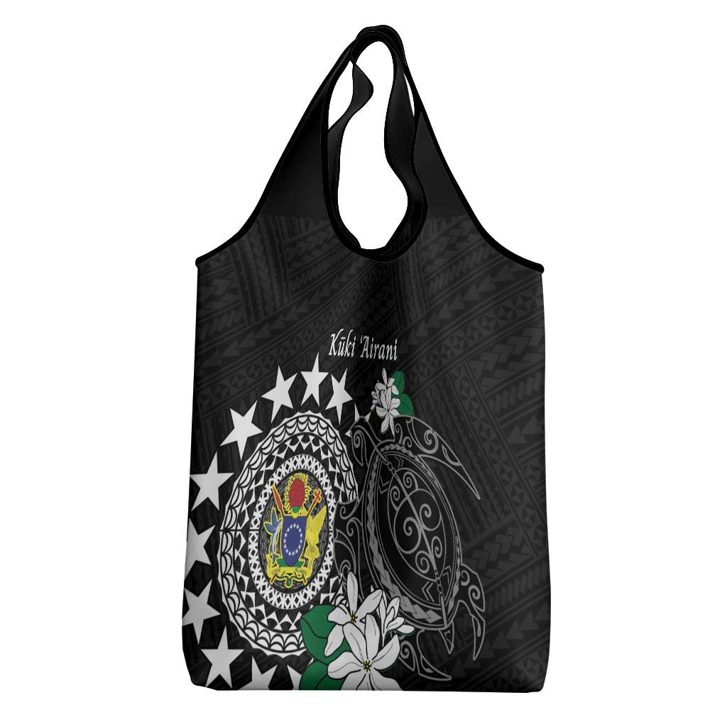 Cook Islands Independence Day Grocery Bag Kuki Airani Tiare Maori Polynesian Pattern - Black