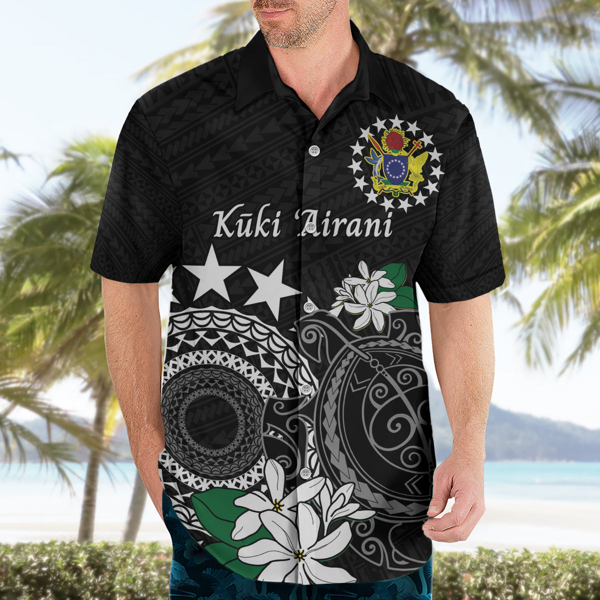 Cook Islands Independence Day Hawaiian Shirt Kuki Airani Tiare Maori Polynesian Pattern - Black