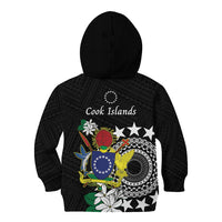 Cook Islands Independence Day Kid Hoodie Kuki Airani Tiare Maori Polynesian Pattern - Black