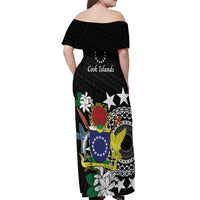 Cook Islands Independence Day Off Shoulder Maxi Dress Kuki Airani Tiare Maori Polynesian Pattern - Black