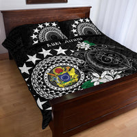 Cook Islands Independence Day Quilt Bed Set Kuki Airani Tiare Maori Polynesian Pattern - Black