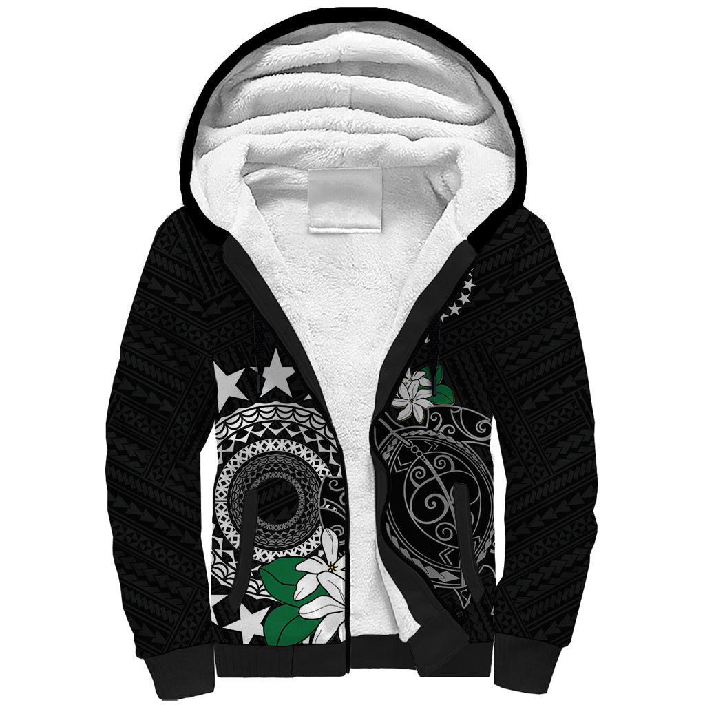Cook Islands Independence Day Sherpa Hoodie Kuki Airani Tiare Maori Polynesian Pattern - Black