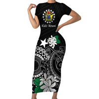 Cook Islands Independence Day Short Sleeve Bodycon Dress Kuki Airani Tiare Maori Polynesian Pattern - Black LT14 Long Dress Black - Polynesian Pride