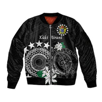 Cook Islands Independence Day Sleeve Zip Bomber Jacket Kuki Airani Tiare Maori Polynesian Pattern - Black