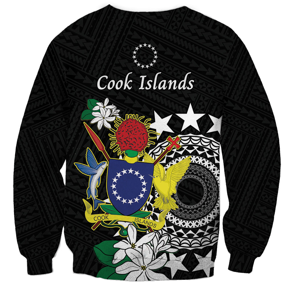 Cook Islands Independence Day Sweatshirt Kuki Airani Tiare Maori Polynesian Pattern - Black