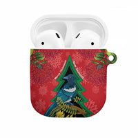 New Zealand Christmas In July AirPods Case Kowhai Tui Bird With Pohutukawa - Red - Polynesian Pride
