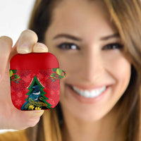 New Zealand Christmas In July AirPods Case Kowhai Tui Bird With Pohutukawa - Red - Polynesian Pride