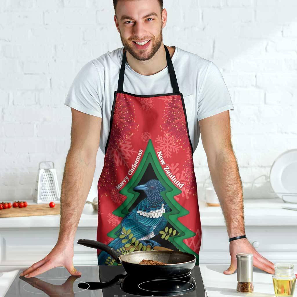 New Zealand Christmas In July Apron Kowhai Tui Bird With Pohutukawa - Red - Polynesian Pride