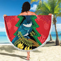 New Zealand Christmas In July Beach Blanket Kowhai Tui Bird With Pohutukawa - Red