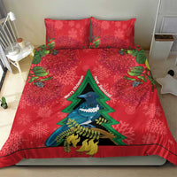 New Zealand Christmas In July Bedding Set Kowhai Tui Bird With Pohutukawa - Red