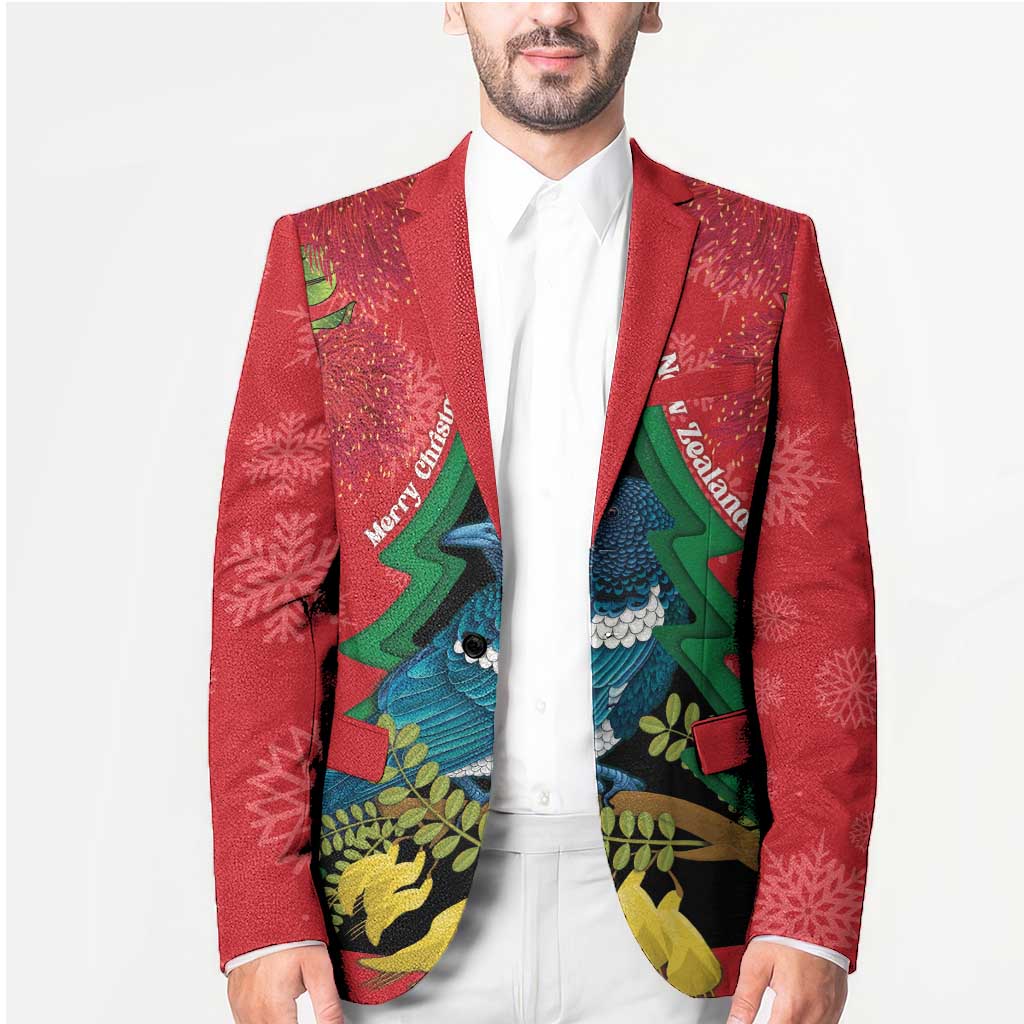 New Zealand Christmas In July Blazer Kowhai Tui Bird With Pohutukawa - Red - Polynesian Pride