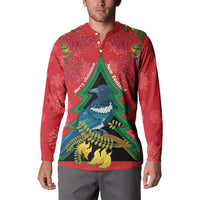 New Zealand Christmas In July Button Sweatshirt Kowhai Tui Bird With Pohutukawa - Red