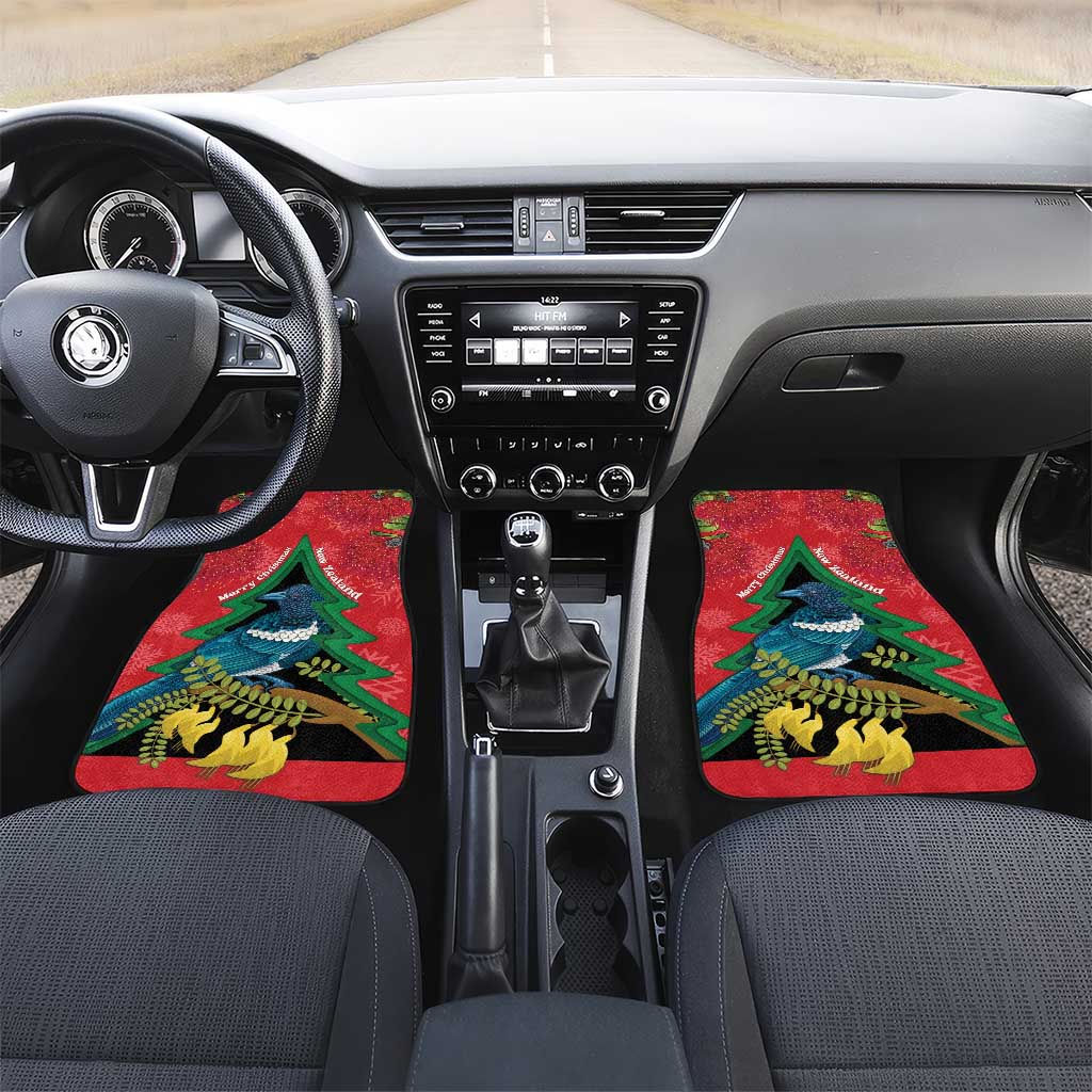 New Zealand Christmas In July Car Mats Kowhai Tui Bird With Pohutukawa - Red