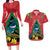 New Zealand Christmas In July Couples Matching Long Sleeve Bodycon Dress and Hawaiian Shirt Kowhai Tui Bird With Pohutukawa - Red