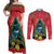 New Zealand Christmas In July Couples Matching Off Shoulder Maxi Dress and Long Sleeve Button Shirt Kowhai Tui Bird With Pohutukawa - Red