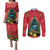 New Zealand Christmas In July Couples Matching Puletasi and Long Sleeve Button Shirt Kowhai Tui Bird With Pohutukawa - Red