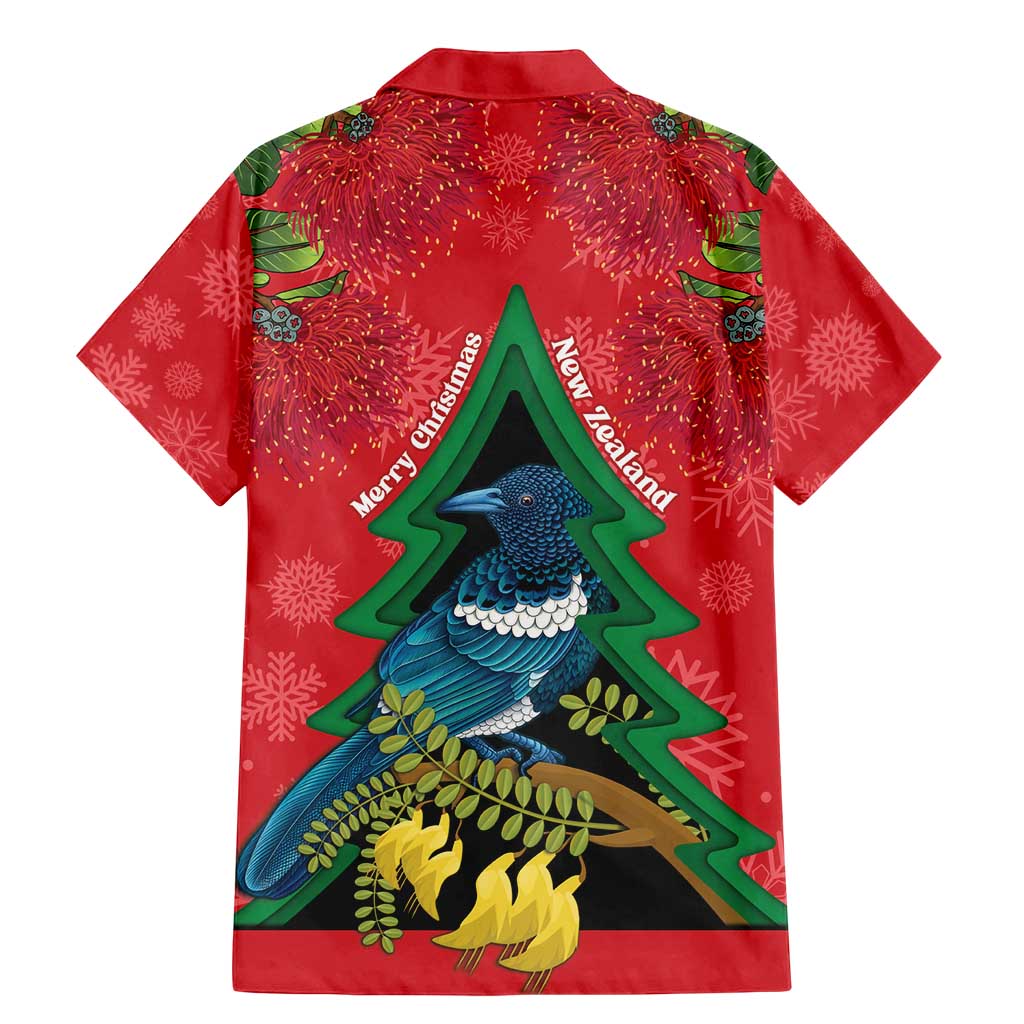 New Zealand Christmas In July Family Matching Mermaid Dress and Hawaiian Shirt Kowhai Tui Bird With Pohutukawa - Red