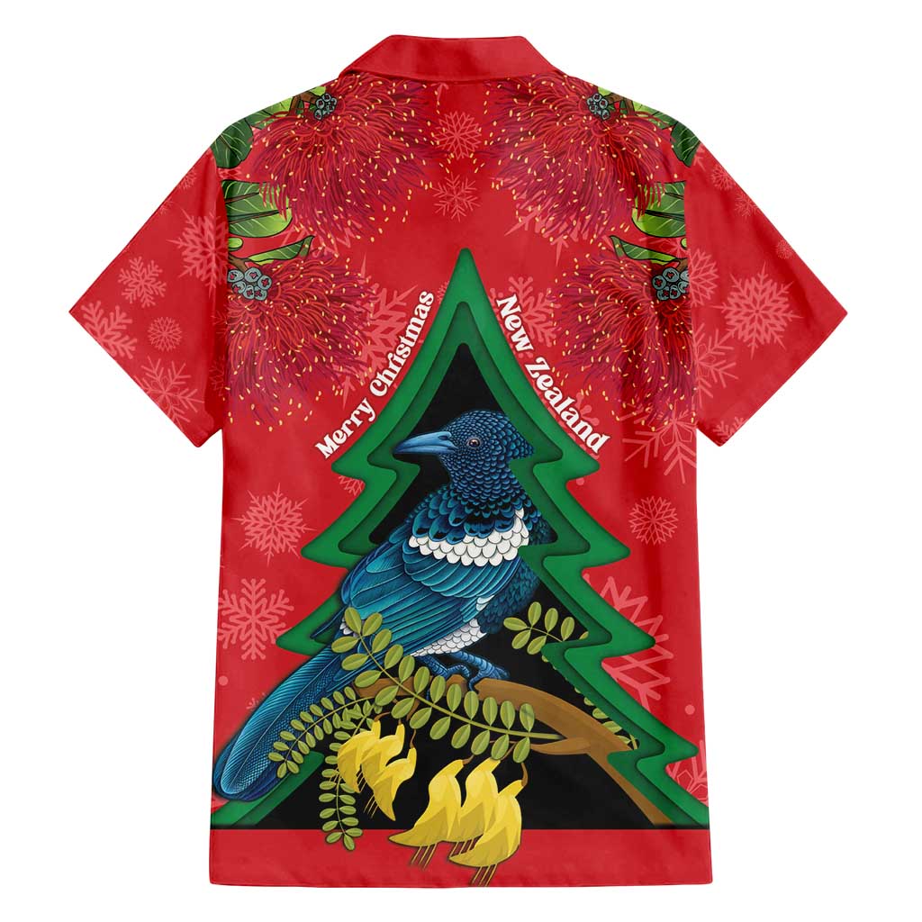 New Zealand Christmas In July Family Matching Puletasi and Hawaiian Shirt Kowhai Tui Bird With Pohutukawa - Red