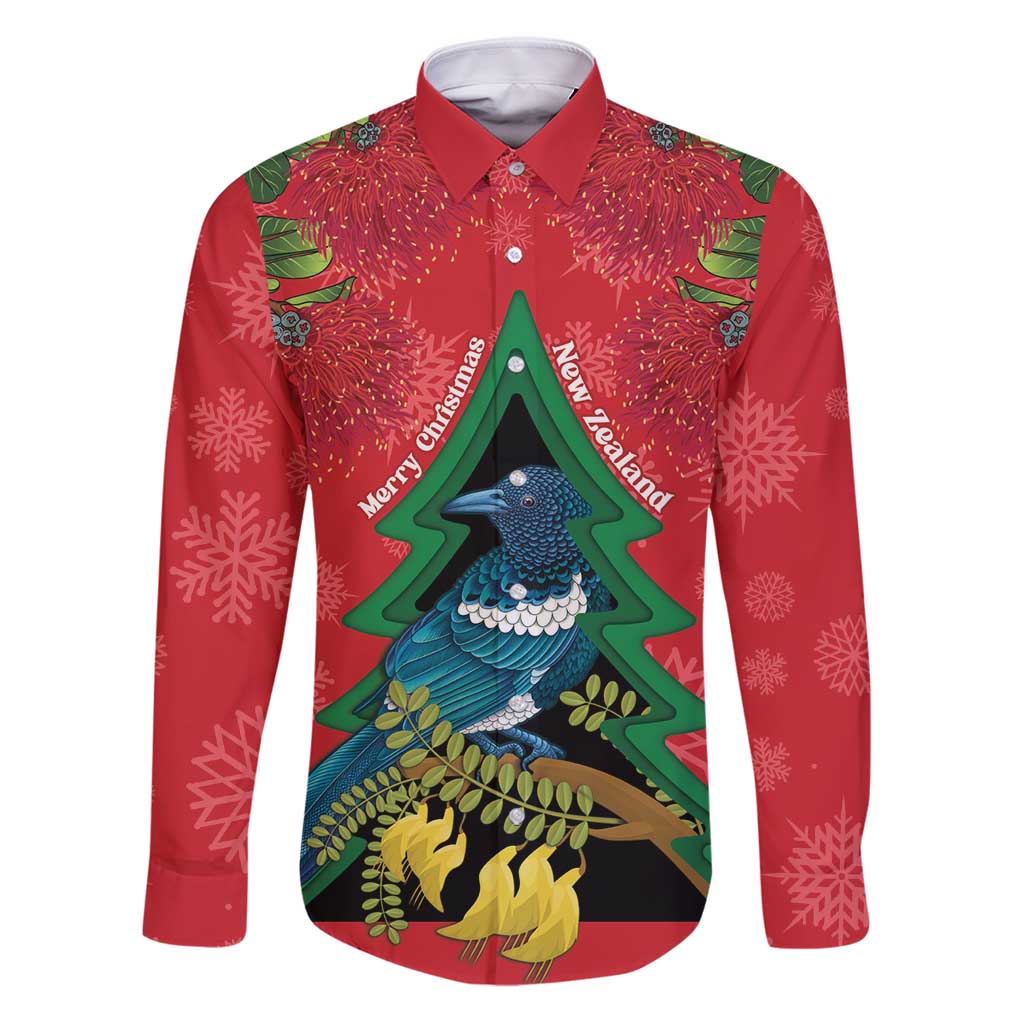 New Zealand Christmas In July Family Matching Puletasi and Hawaiian Shirt Kowhai Tui Bird With Pohutukawa - Red