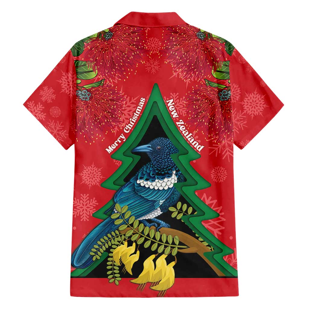 New Zealand Christmas In July Hawaiian Shirt Kowhai Tui Bird With Pohutukawa - Red