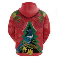 New Zealand Christmas In July Hoodie Kowhai Tui Bird With Pohutukawa - Red