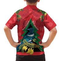 New Zealand Christmas In July Kid Hawaiian Shirt Kowhai Tui Bird With Pohutukawa - Red