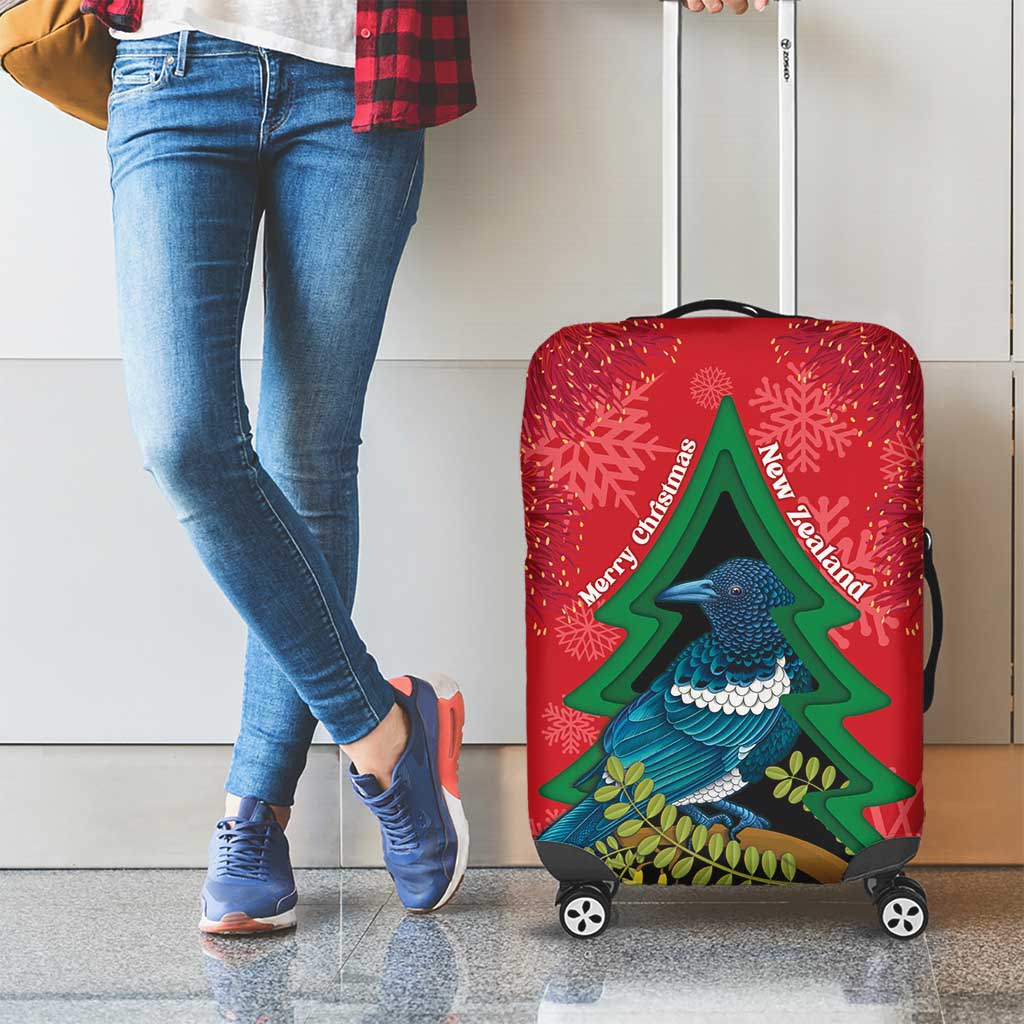 New Zealand Christmas In July Luggage Cover Kowhai Tui Bird With Pohutukawa - Red
