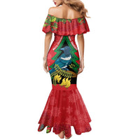 New Zealand Christmas In July Mermaid Dress Kowhai Tui Bird With Pohutukawa - Red