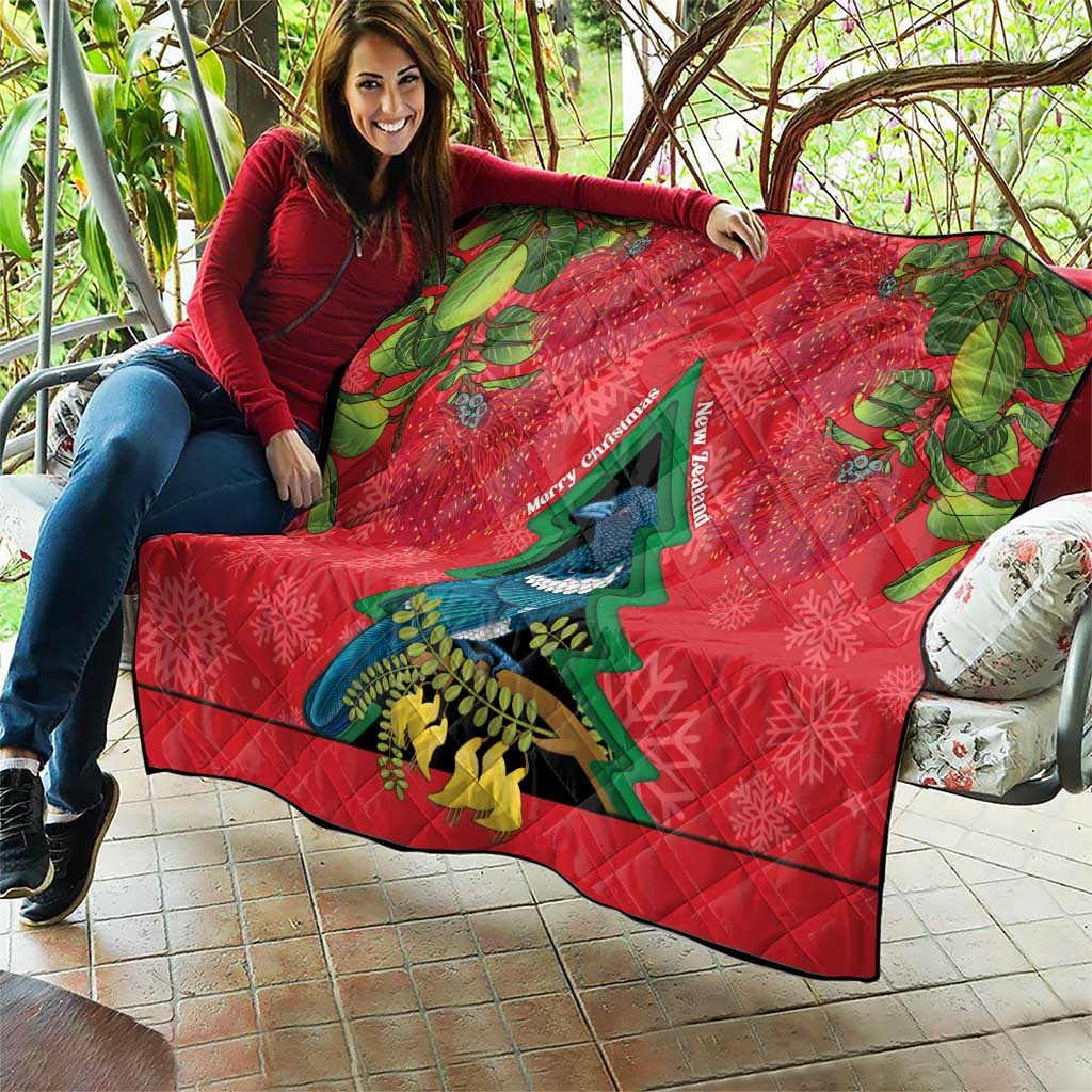 New Zealand Christmas In July Quilt Kowhai Tui Bird With Pohutukawa - Red