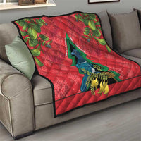New Zealand Christmas In July Quilt Kowhai Tui Bird With Pohutukawa - Red