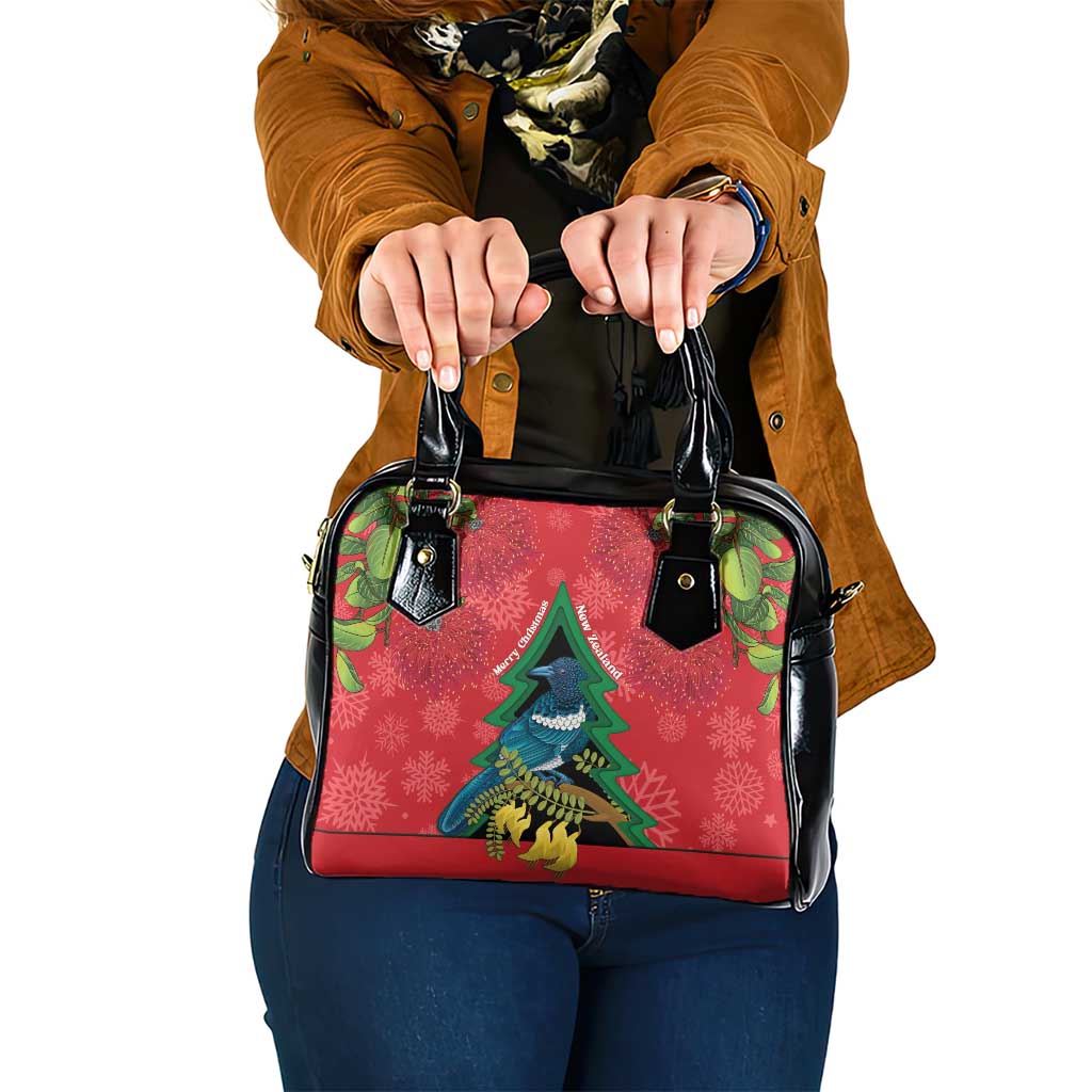 New Zealand Christmas In July Shoulder Handbag Kowhai Tui Bird With Pohutukawa - Red