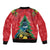 New Zealand Christmas In July Sleeve Zip Bomber Jacket Kowhai Tui Bird With Pohutukawa - Red