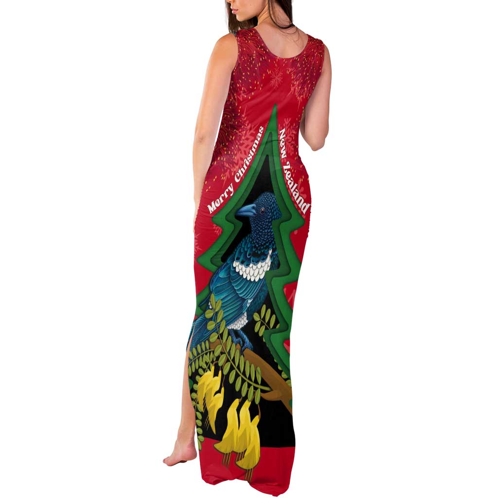 New Zealand Christmas In July Tank Maxi Dress Kowhai Tui Bird With Pohutukawa - Red