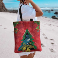 New Zealand Christmas In July Tote Bag Kowhai Tui Bird With Pohutukawa - Red - Polynesian Pride