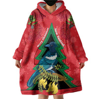 New Zealand Christmas In July Wearable Blanket Hoodie Kowhai Tui Bird With Pohutukawa - Red