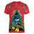 New Zealand Christmas In July Women V-Neck T-Shirt Kowhai Tui Bird With Pohutukawa - Red