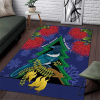 New Zealand Christmas In July Area Rug Kowhai Tui Bird With Pohutukawa - Blue