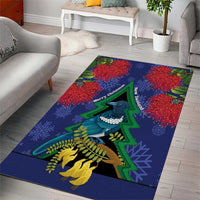 New Zealand Christmas In July Area Rug Kowhai Tui Bird With Pohutukawa - Blue