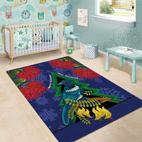 New Zealand Christmas In July Area Rug Kowhai Tui Bird With Pohutukawa - Blue