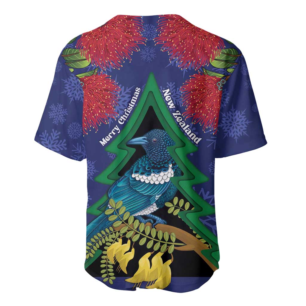 New Zealand Christmas In July Baseball Jersey Kowhai Tui Bird With Pohutukawa - Blue