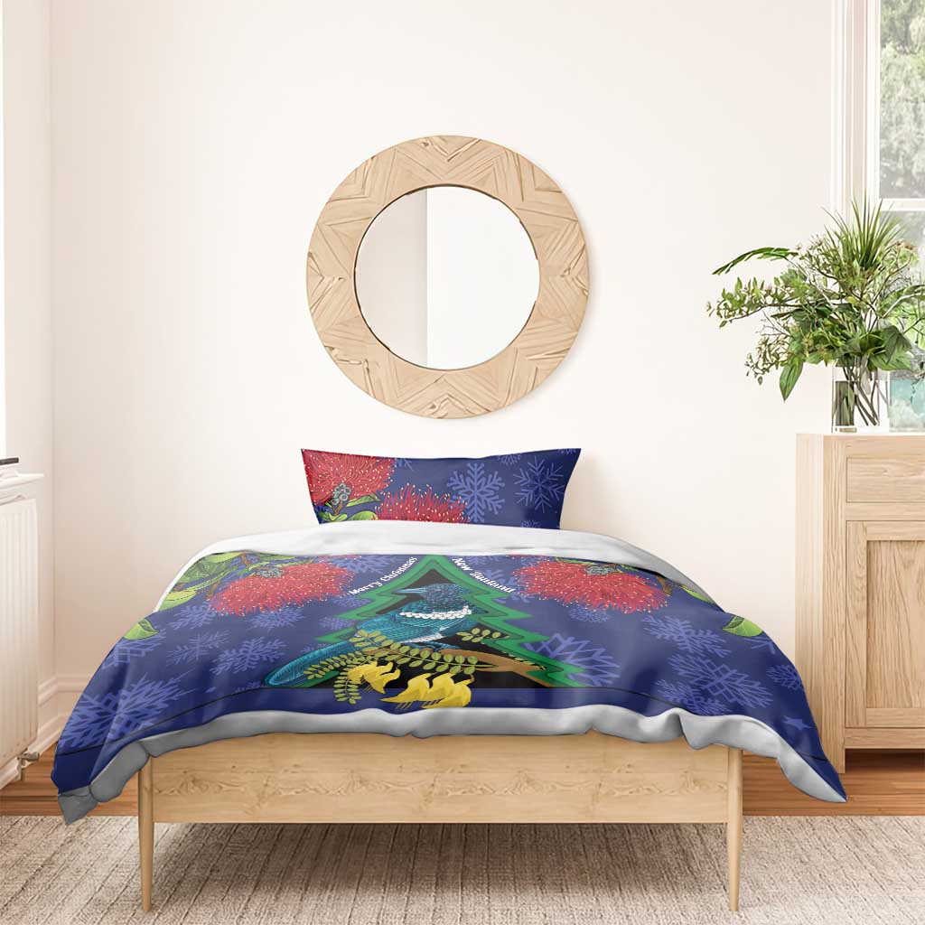 New Zealand Christmas In July Bedding Set Kowhai Tui Bird With Pohutukawa - Blue
