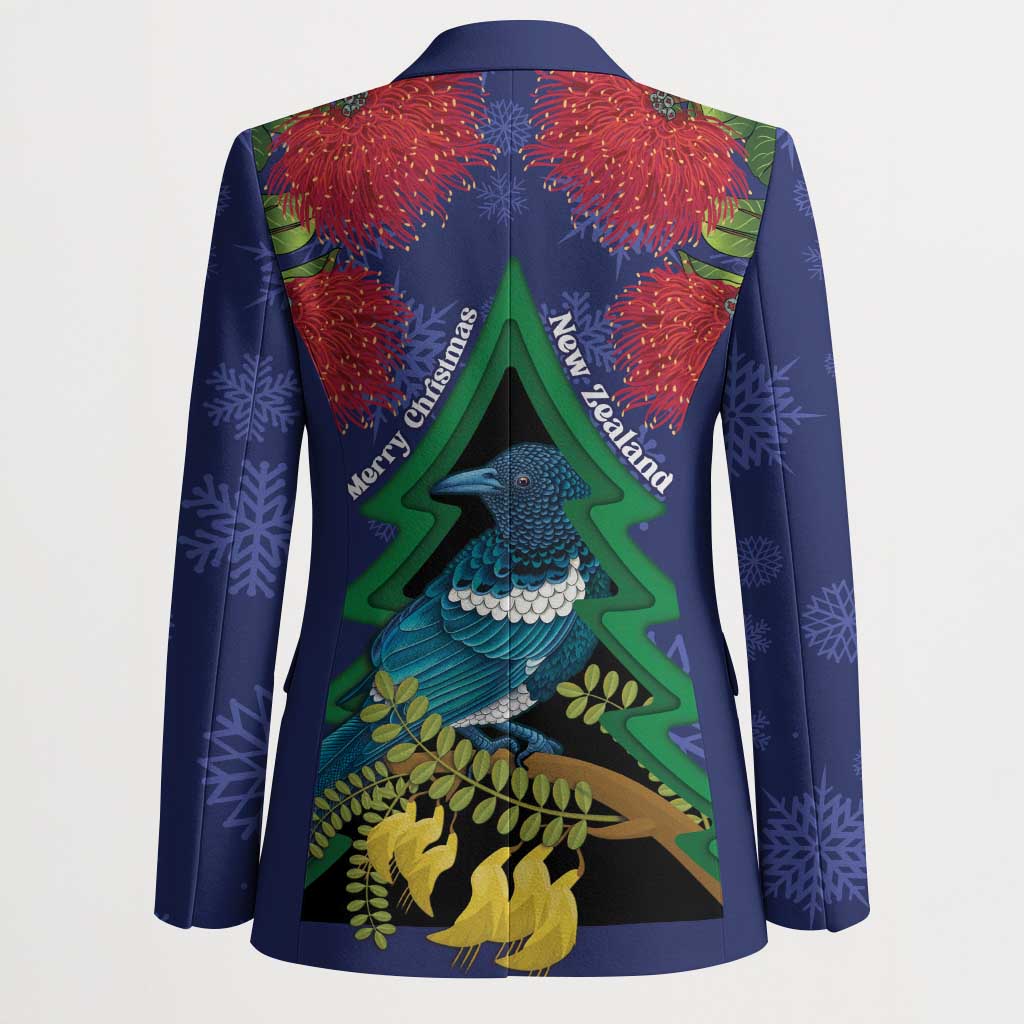 New Zealand Christmas In July Blazer Kowhai Tui Bird With Pohutukawa - Blue - Polynesian Pride