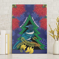 New Zealand Christmas In July Canvas Wall Art Kowhai Tui Bird With Pohutukawa - Blue