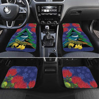 New Zealand Christmas In July Car Mats Kowhai Tui Bird With Pohutukawa - Blue
