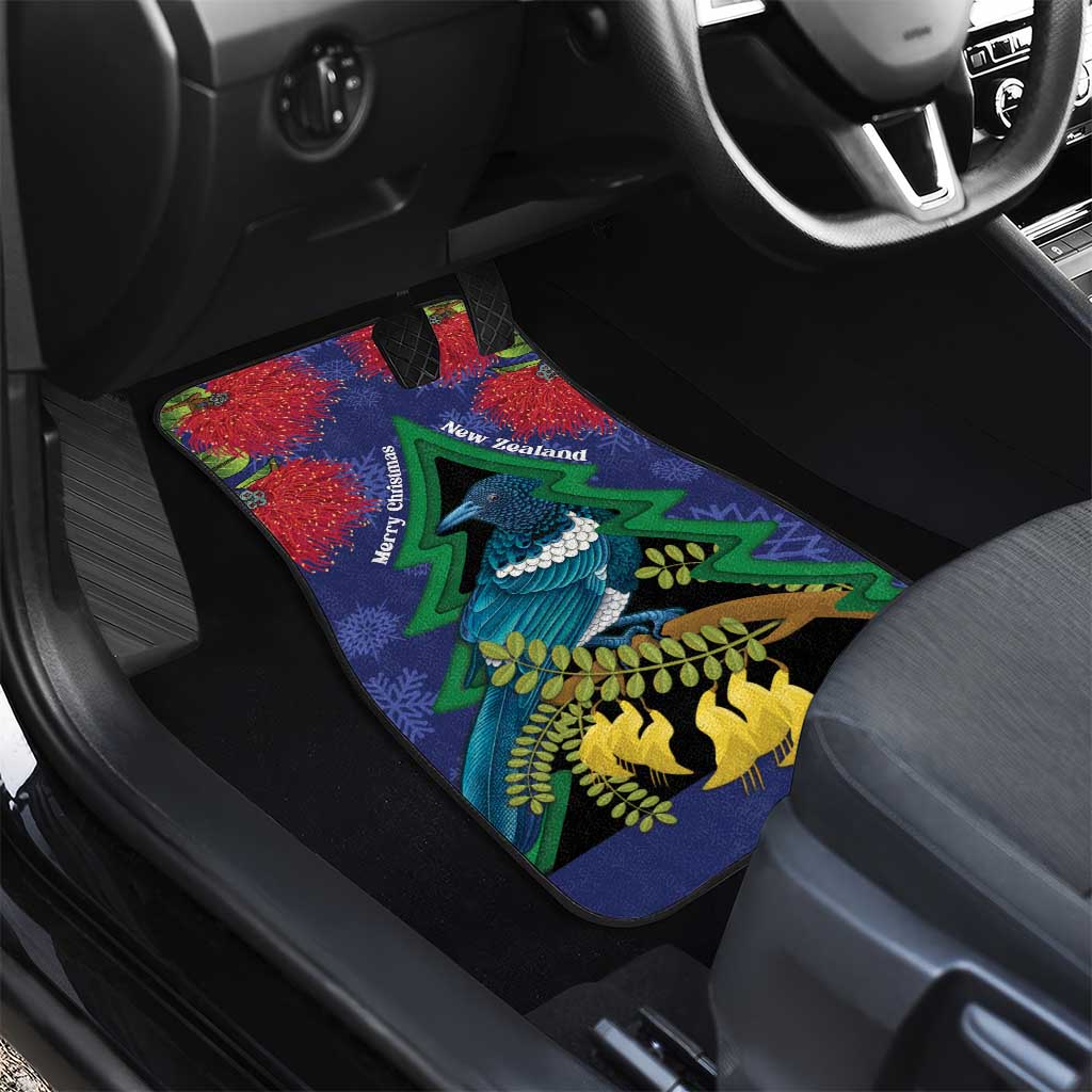 New Zealand Christmas In July Car Mats Kowhai Tui Bird With Pohutukawa - Blue