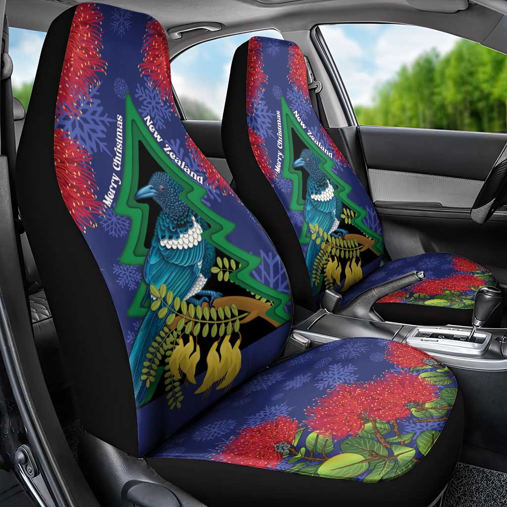 New Zealand Christmas In July Car Seat Cover Kowhai Tui Bird With Pohutukawa - Blue