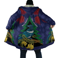 New Zealand Christmas In July Cloak Kowhai Tui Bird With Pohutukawa - Blue - Polynesian Pride